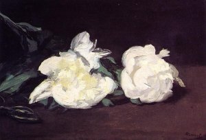 Main Product Photo of Branch of White Peonies, with Pruning Shears Painting by Edouard Manet