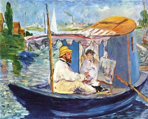 Main Product Photo of Claude Monet Working in His Atelier Boat Painting by Edouard Manet