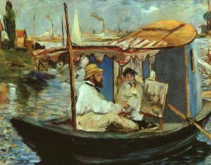 Claude Monet Working on His Boat in Argenteuil by Oil Painting Reproduction