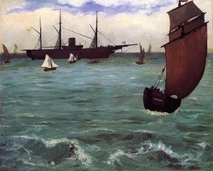 Main Product Photo of Fishing Boat Coming in Before the Wind also known as The Kearsarge at Bologne Painting by Edouard Manet
