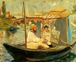 Main Product Photo of Monet Painting in His Floating Studio Painting by Edouard Manet