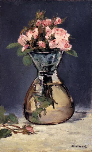 Moss Roses In A Vase by Oil Painting Reproduction