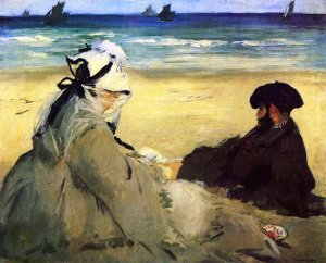 Main Product Photo of On the Beach - Suzanne and Eugene Manet at Berck Painting by Edouard Manet