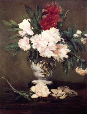 Main Product Photo of Peonies in a Vase on a Stand Painting by Edouard Manet