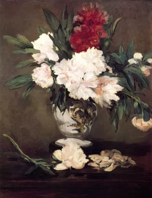 Peonies in a Vase on a Stand by Edouard Manet - Hand-Painted Oil Painting Reproduction