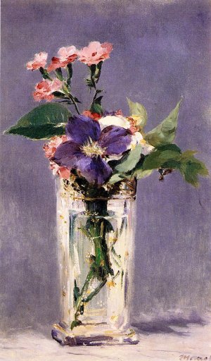 Main Product Photo of Pinks and Clematis in a Crystal Vase Painting by Edouard Manet