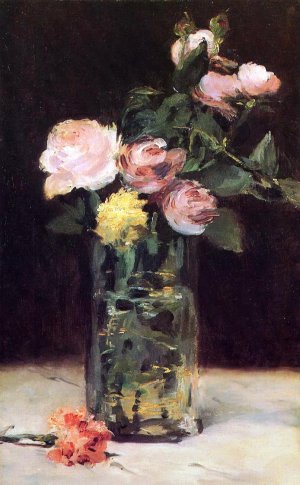 Main Product Photo of Roses in a Glass Vase Painting by Edouard Manet