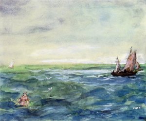 Seascape with Bather by Oil Painting Reproduction