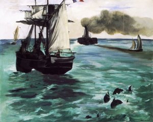 Main Product Photo of The Steamboat, Seascape with Porpoises Painting by Edouard Manet