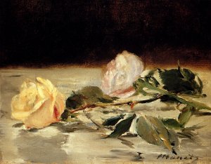 Main Product Photo of Two Roses on a Tablecloth Painting by Edouard Manet