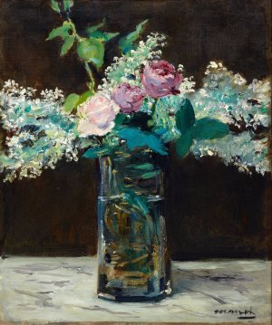 Main Product Photo of Vase of White Lilacs and Roses Painting by Edouard Manet