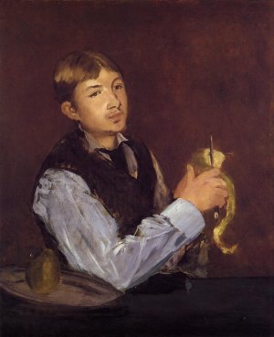 Main Product Photo of Young Man Peeling a Pear also known as Portrait of Leon Leenhoff Painting by Edouard Manet