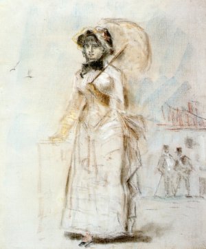 Young Woman Taking a Walk, Holding an Open Umbrella by Edouard Manet Oil Painting Reproduction