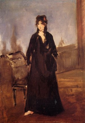 Main Product Photo of Young Woman with a Pink Shoe also known as Portrait of Bertne Morisot Painting by Edouard Manet